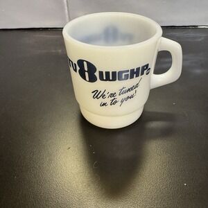 Vintage WGHP TV 8 Milk Glass Mug 'We Are Tuned Into You' ABC Galaxy Made Mexico